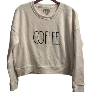 Rae Dunn Cream crewneck with Black 'COFFEE' Text